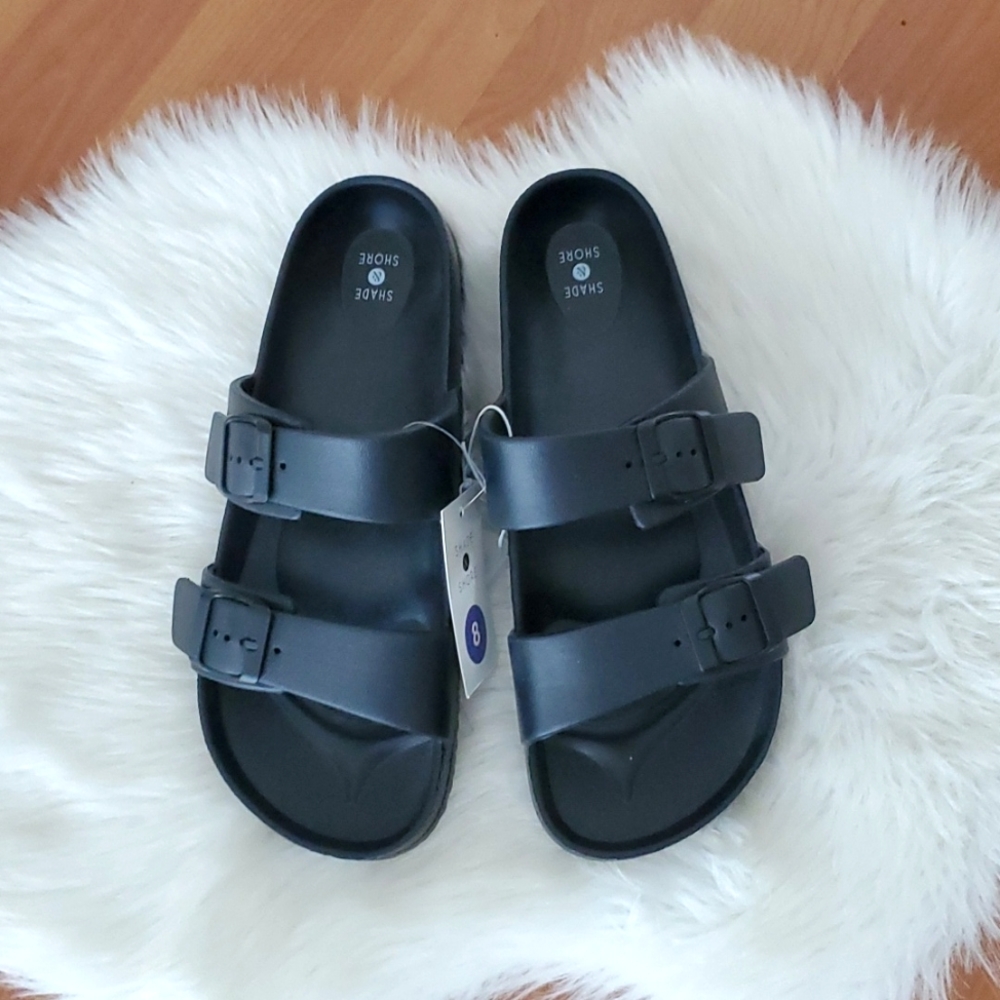 NWT Shade & Shore EVA 2 band black slip on sandals sz 8